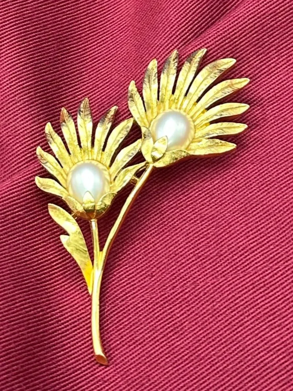 VTG Trifari Gold-Plated Faux Pearl Floral Brooch